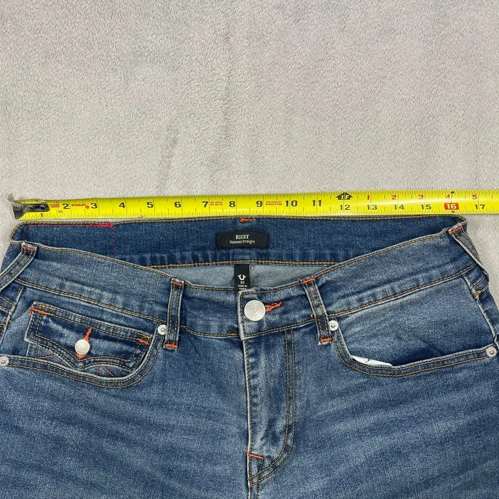 True Religion Ricky Jeans Mens 32 Blue Relaxed Straight Contrast Stitch